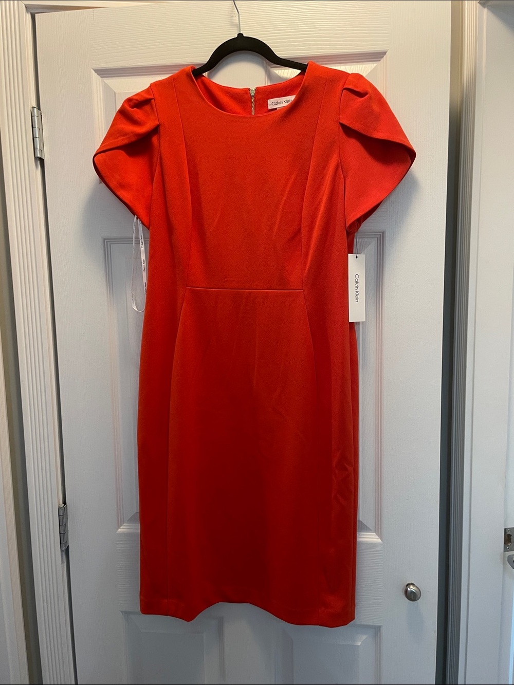 Calvin Klein Orange-Red Puff Sleeve Midi Dress